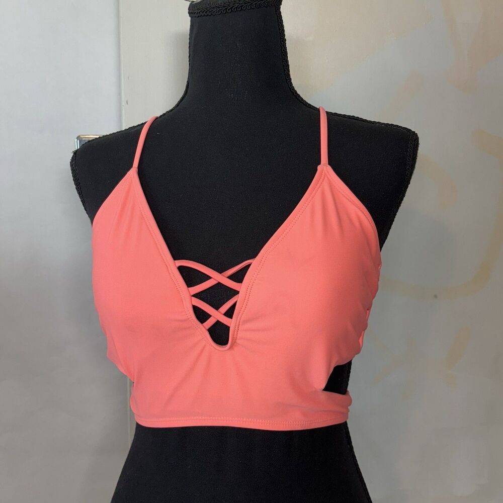 Rue Bleu by Rue 21 Bikini Swim Top Women’s XL Vibrant Coral Lace Up Back